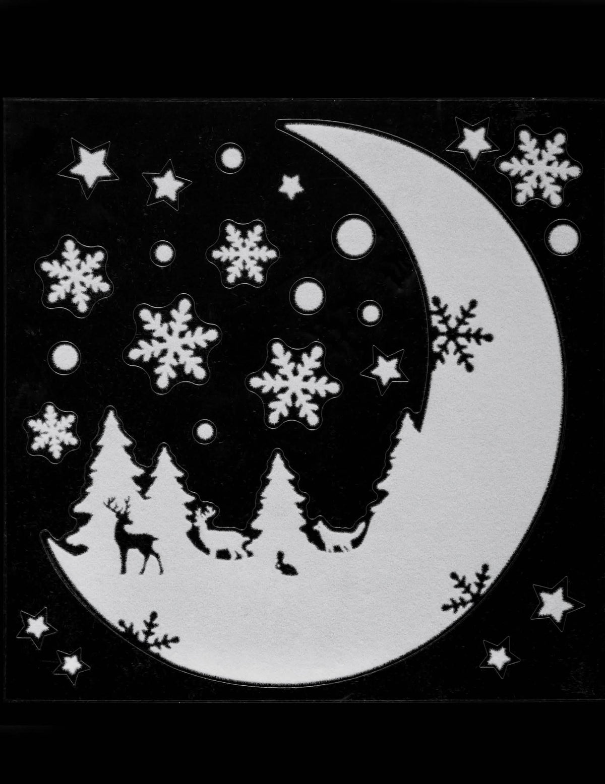 Sticker voor raam wintermaan wit met glitters