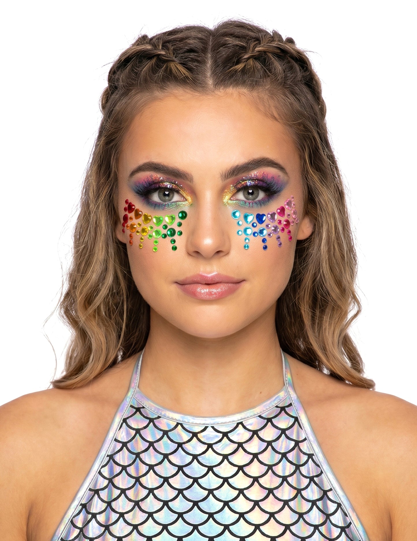 Strass adhésifs cœurs arc en ciel