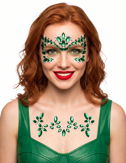 Strass adhésifs empoisonneuses verte visage et corps
