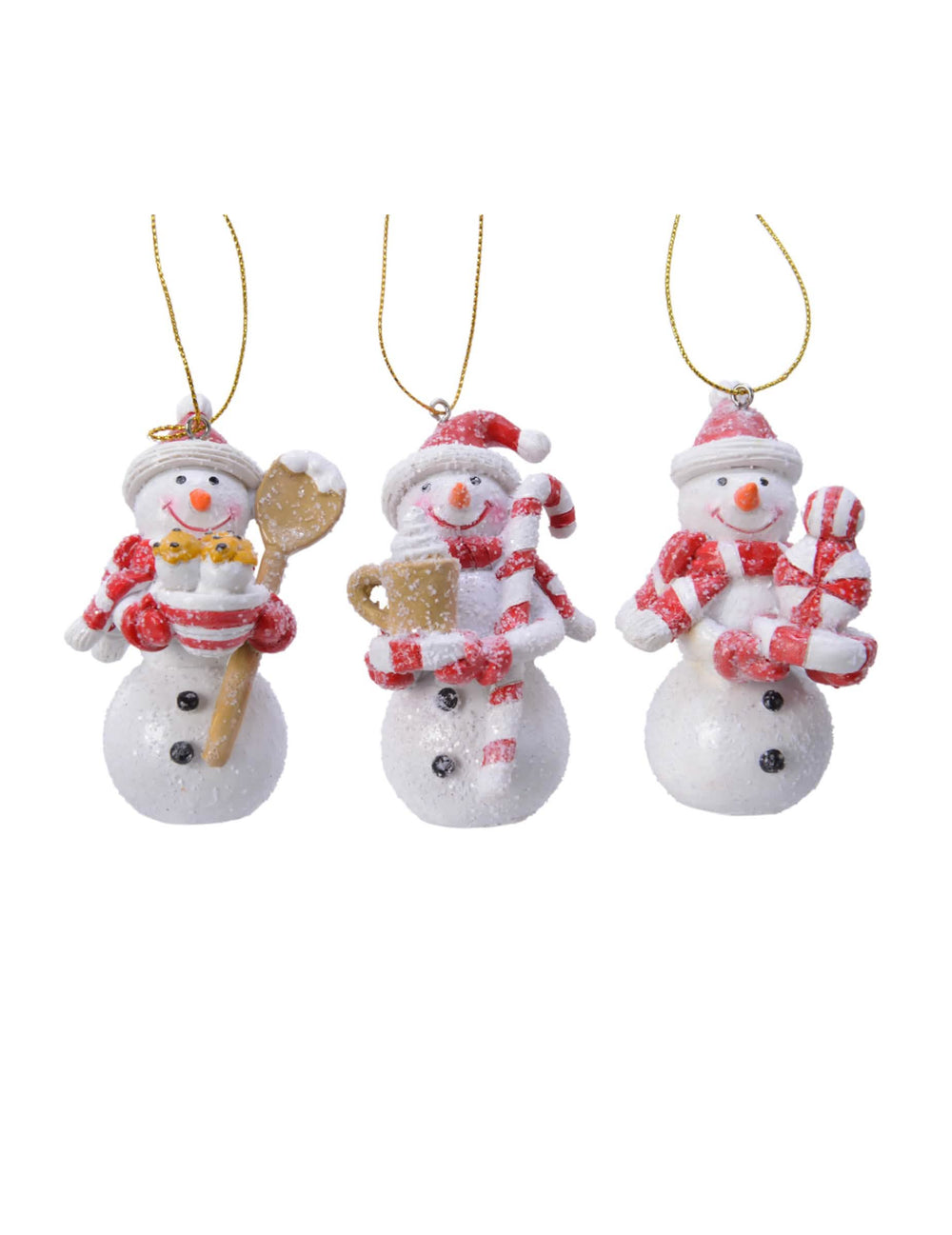 Suspension bonhomme de neige pour sapin blanc et rouge avec gourmandises