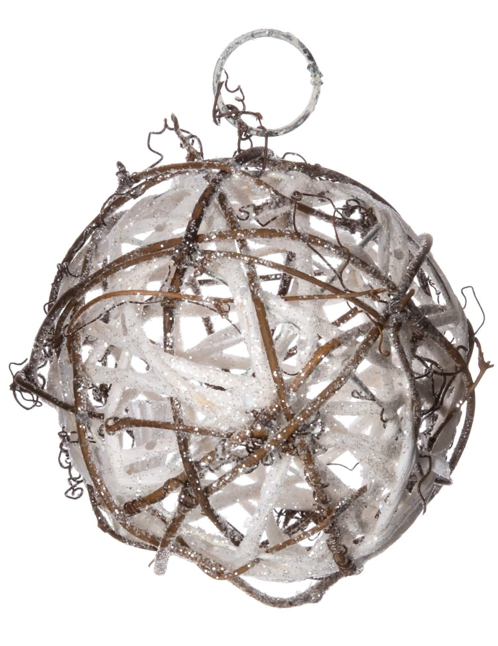 Suspension boule en rotin pour sapin bois blanc avec paillettes