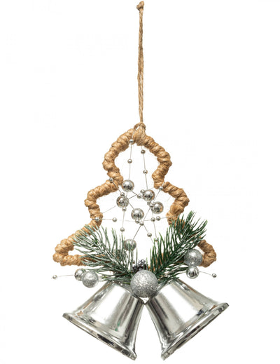 Suspension sapin et cloches argent en corde