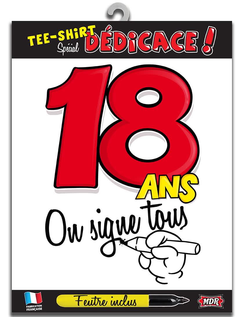 fop-shirts 18 jaar voor volwassenen wit met rood cijfer en stift inbegrepen