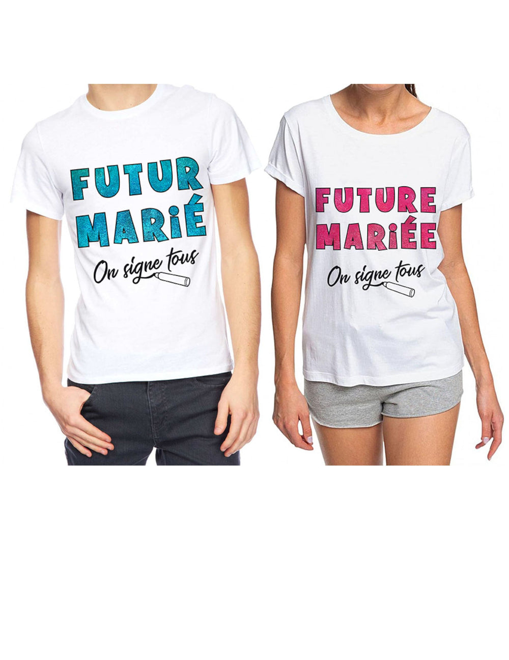 Modèles pour futur marié et future mariée du T-shirt Enterrement de vie de jeune fille