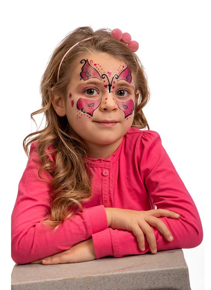 plak-tatoeages vlinder voor kinderen roze fuchsia met glitters