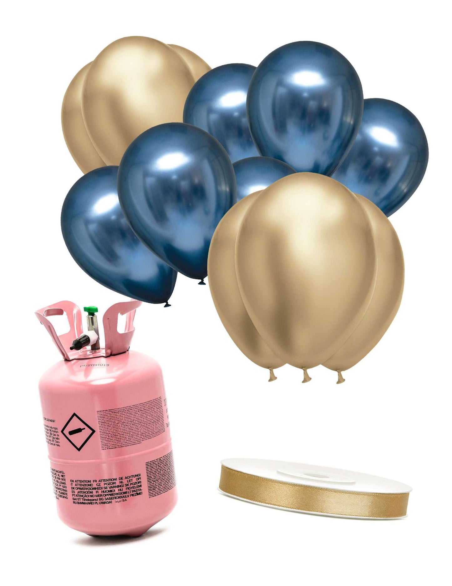 Heliumflesset 12 ballonnen blauw-goud