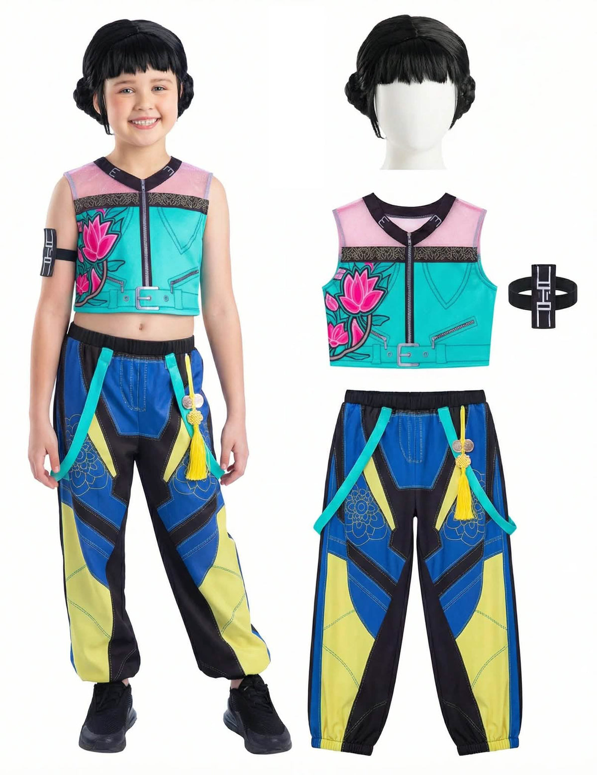 Zoey Kpop Demon Hunter™ kostuum en pruik set voor meisjes