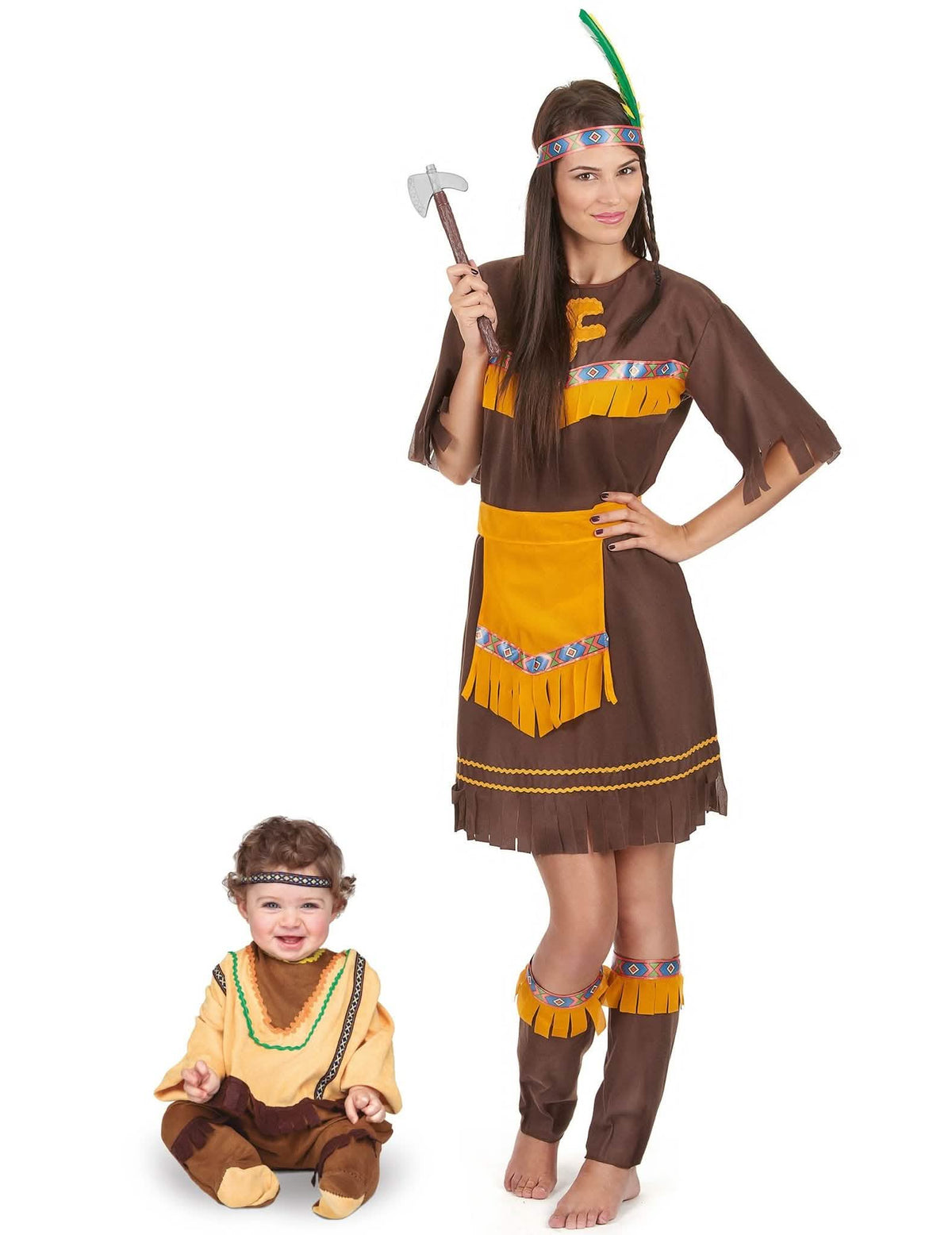 Déguisement de couple indien marron mère et fils