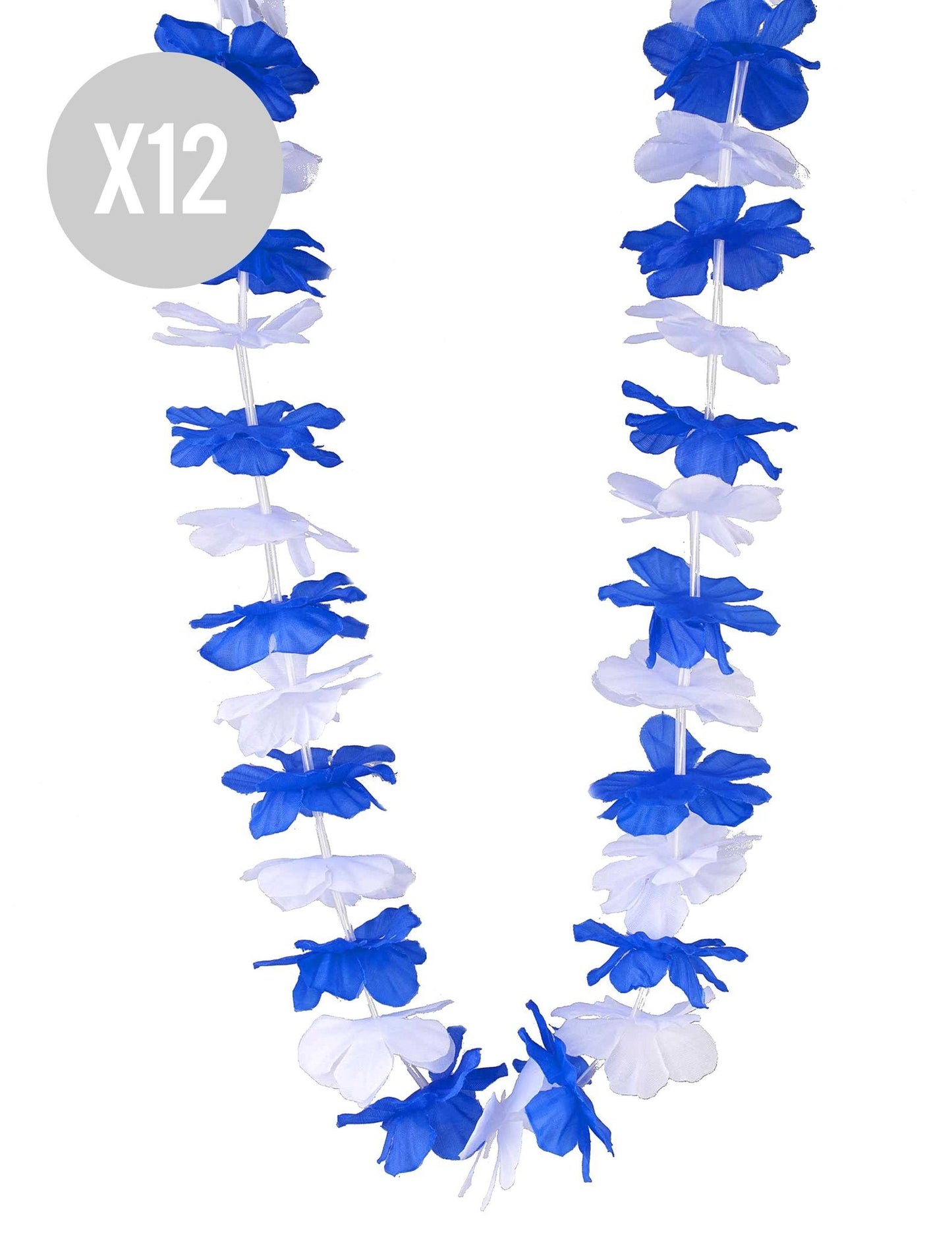 12 Hawaiiaanse kettingen blauw en wit volwassenen