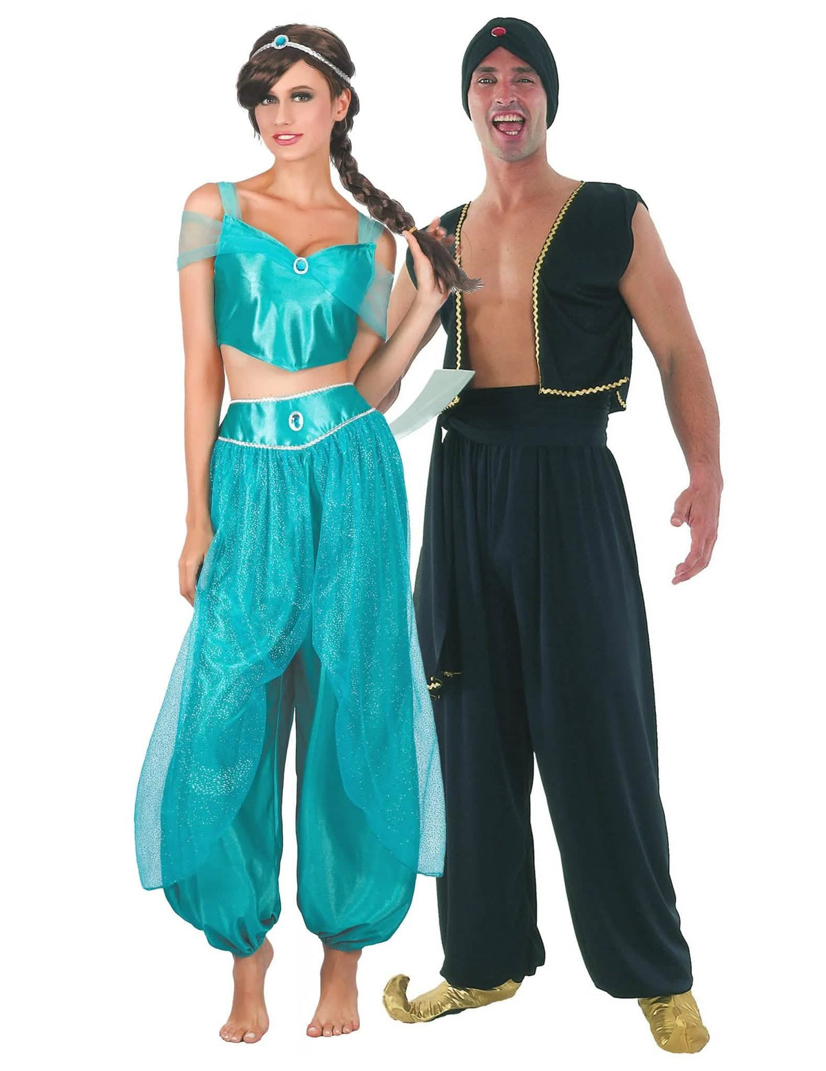 Déguisement de couple sultan et princesse bleu adultes