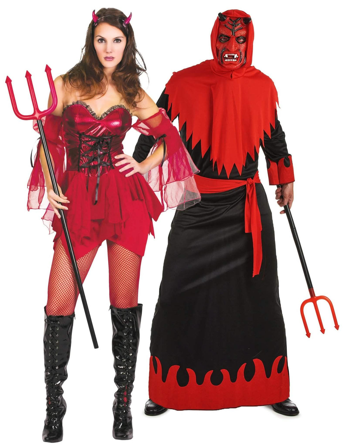 Sexy duivel en duivelin koppelkostuum op Halloween voor volwassenen