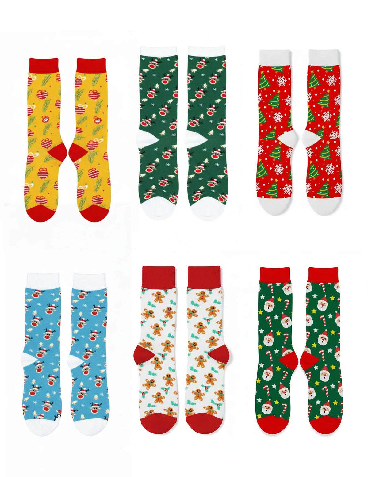 Set van 6 paar kerstsokken met feestelijke motieven volwassenen