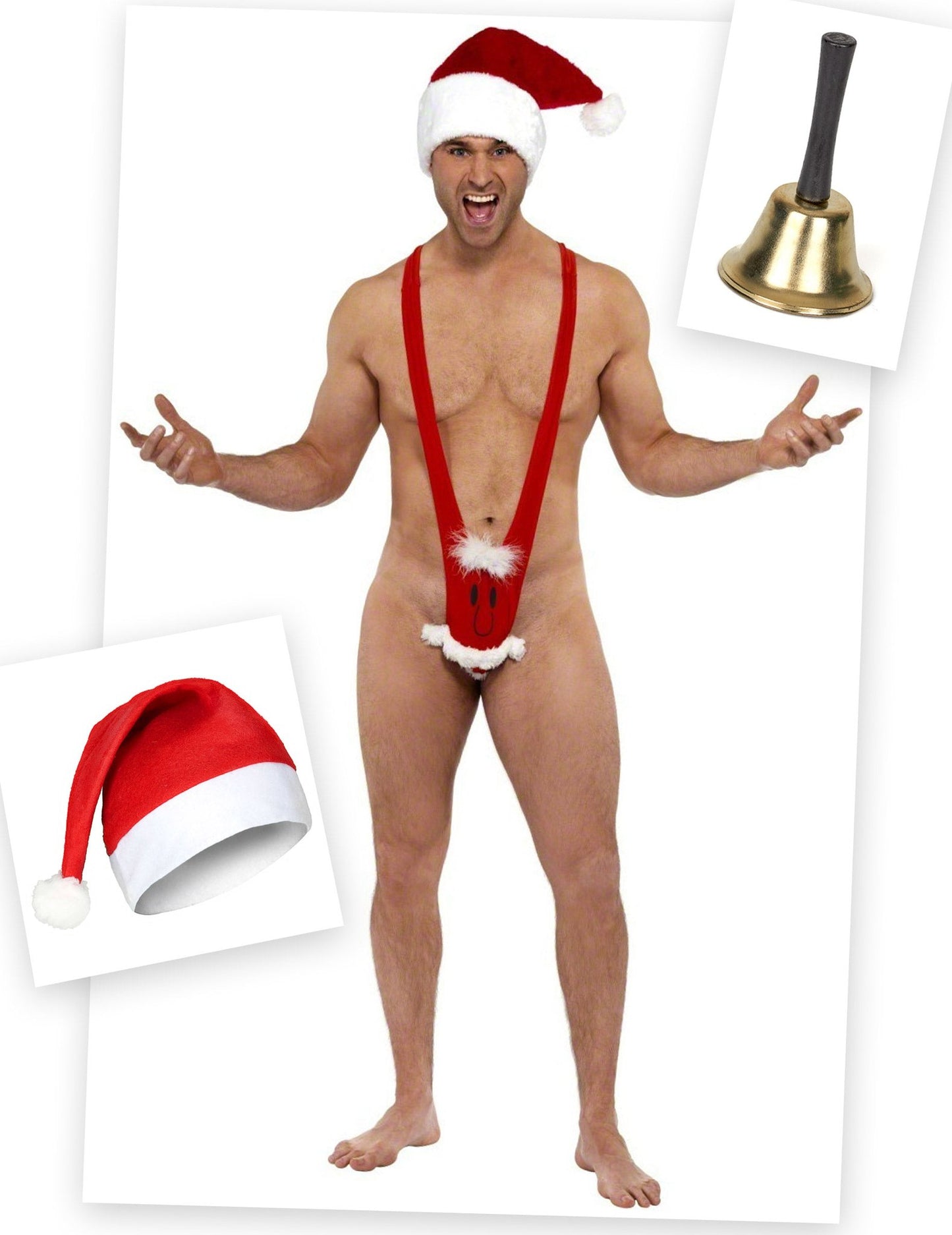 Kerstman mankini kostuum met muts en bel
