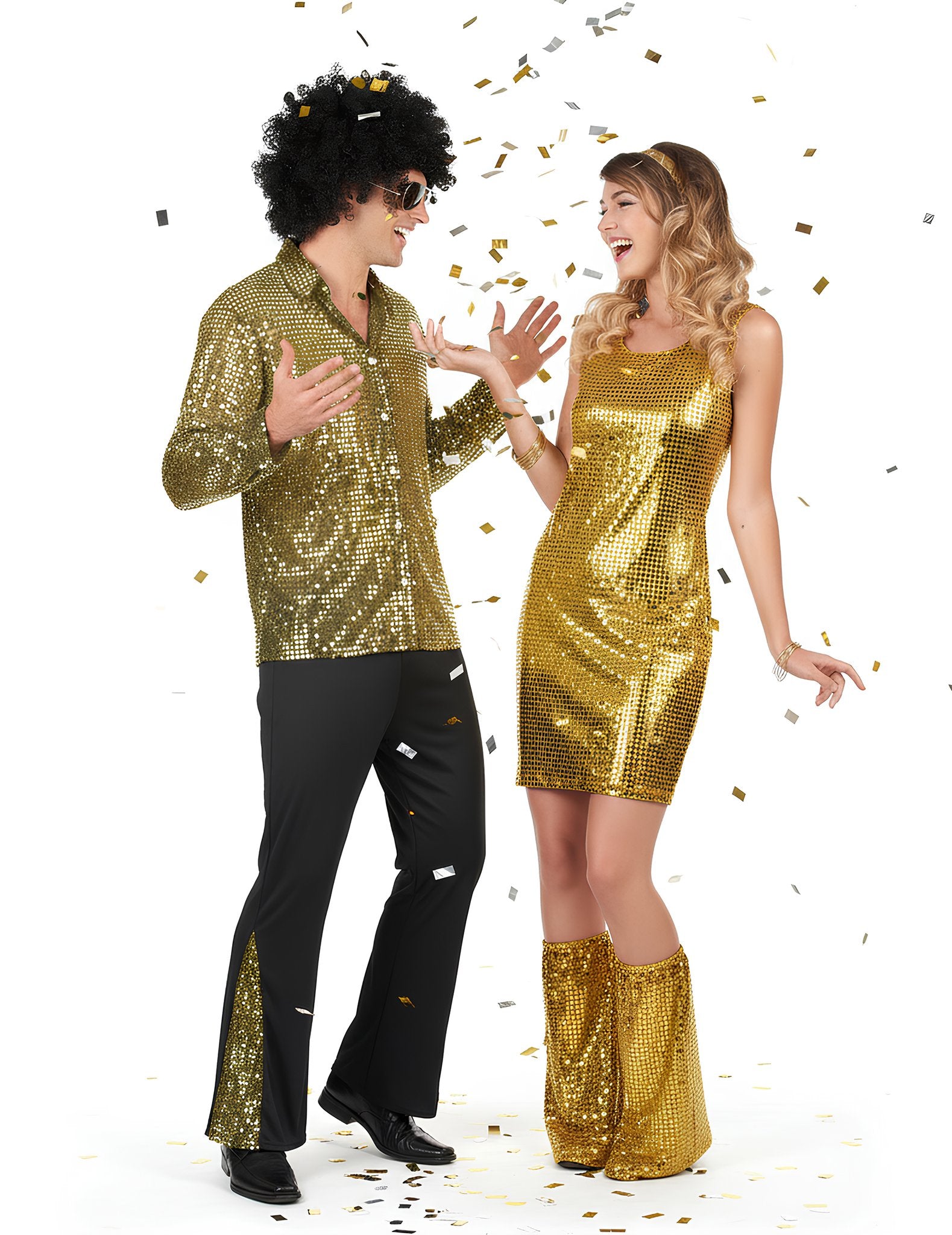 Déguisement de couple disco pour adultes sequins or