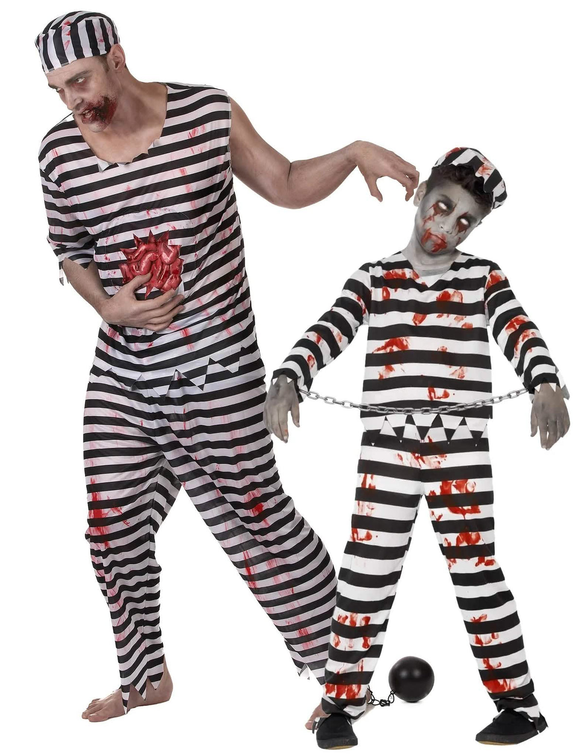 Eng zombie-gevangenispaar vader en zoon Halloweenkostuum