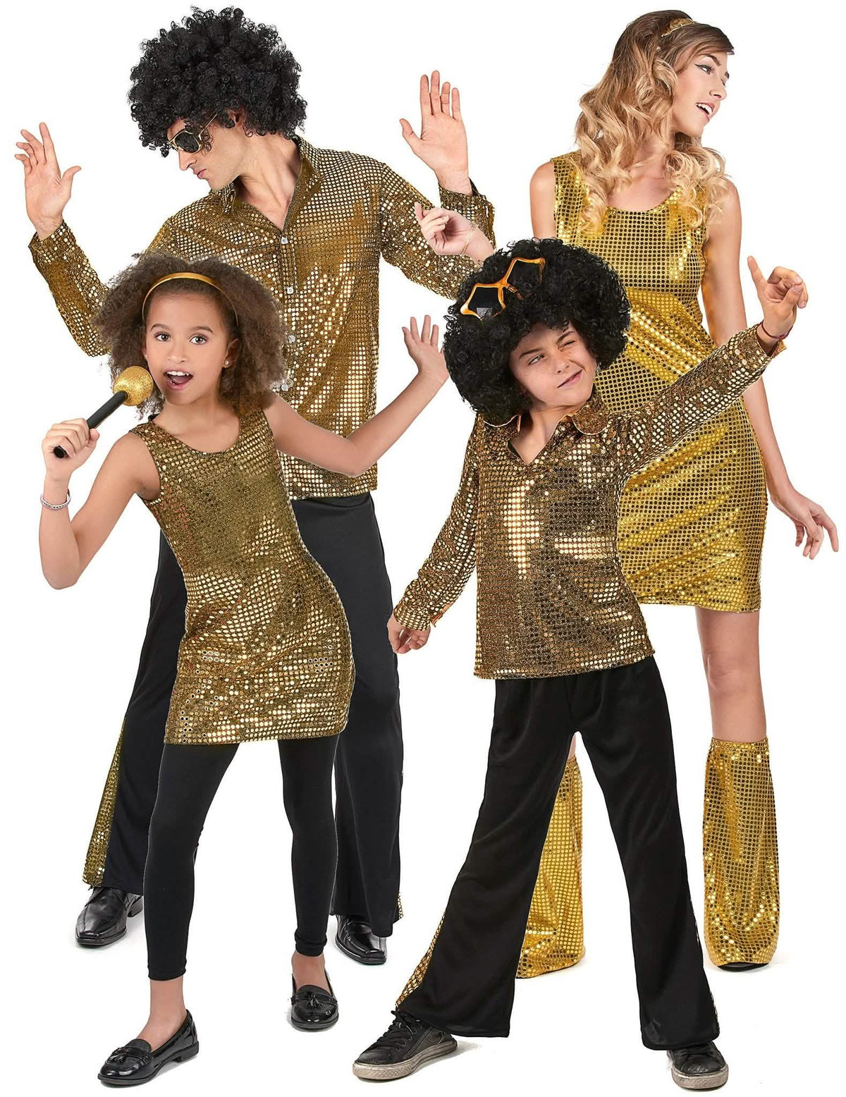 Goudkleurig disco familie kostuum