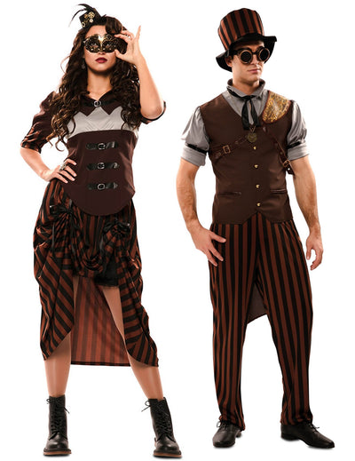 Déguisement de couple steampunk marron adulte