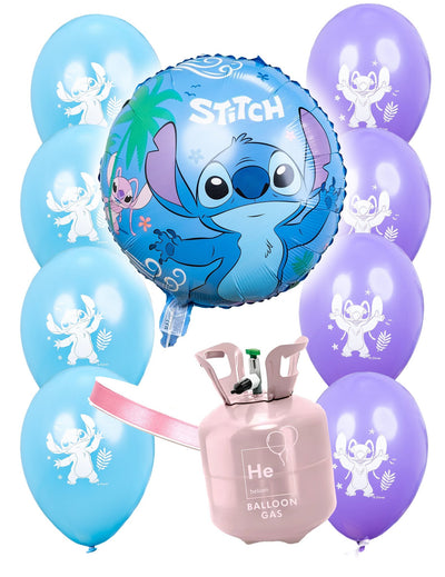 Kit bouteille d'hélium avec 9 ballons Stitch™ et ruban