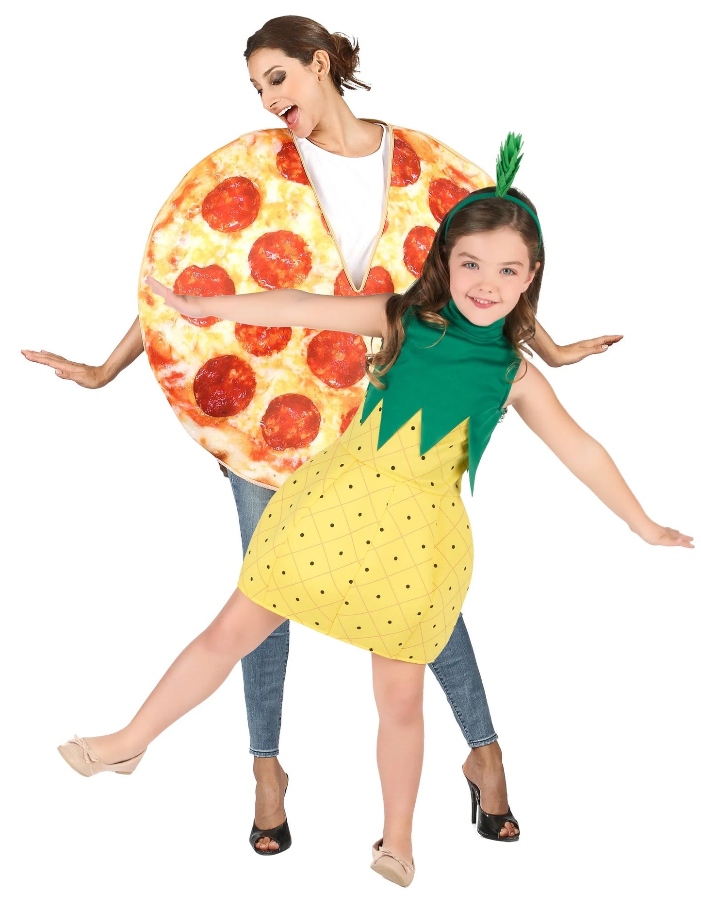 Pizza- en ananaspaarkostuum voor ouders en kinderen