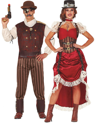 Déguisement de couple steampunk rouge adulte
