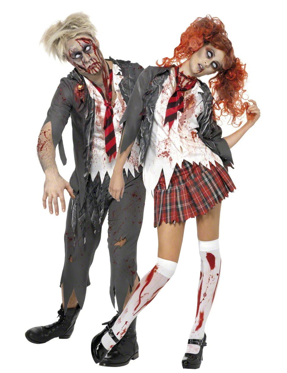 Déguisements de couple d'écoliers zombies Halloween