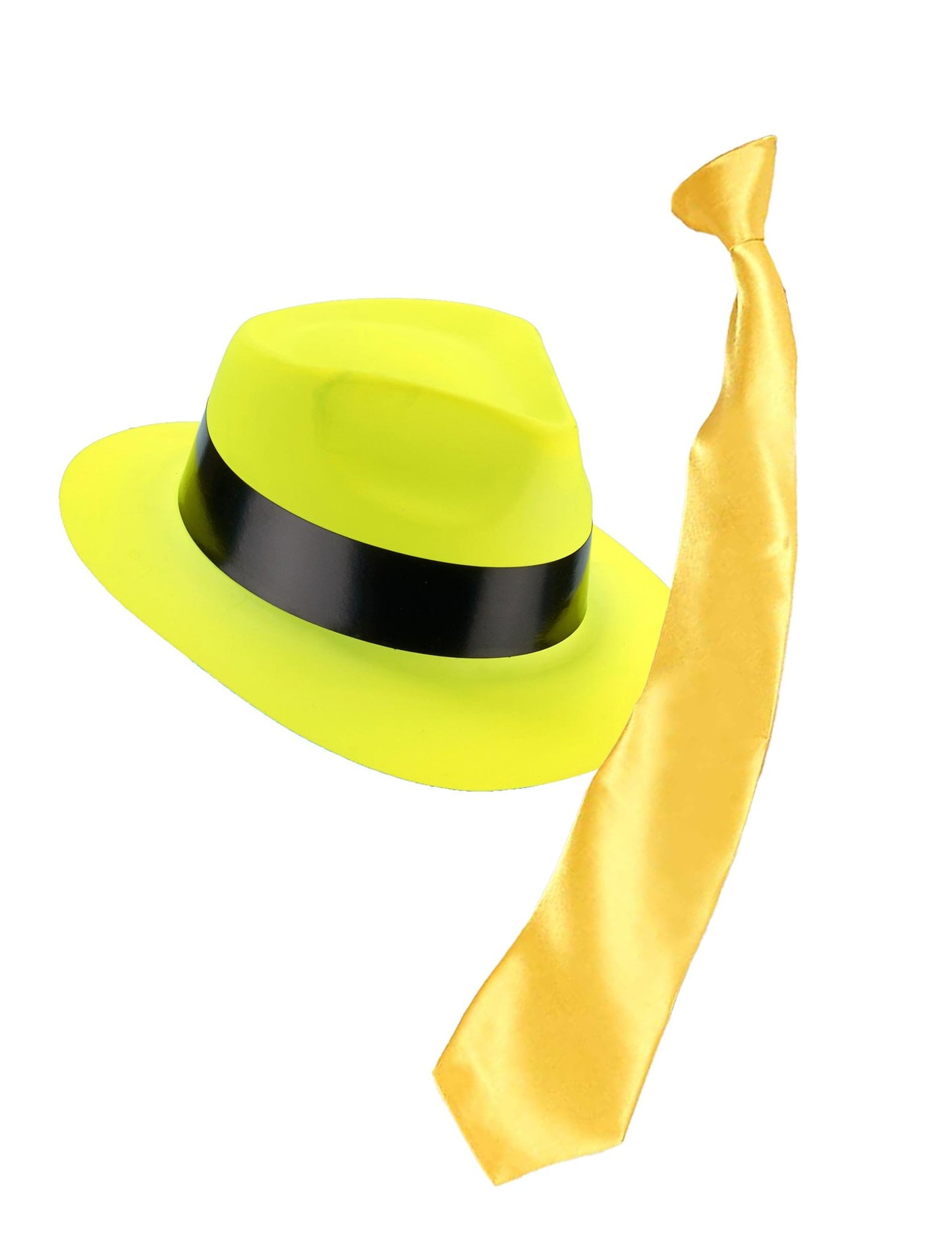 Neon gele hoed en stropdas accessoireset voor volwassenen