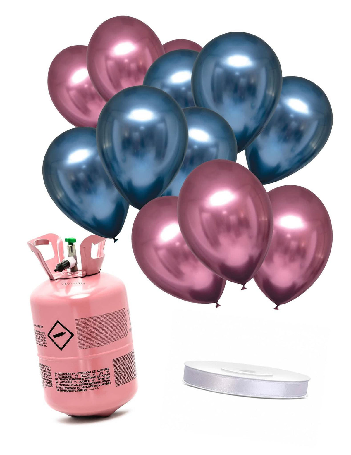 Heliumflesset 12 ballonnen blauw-roze