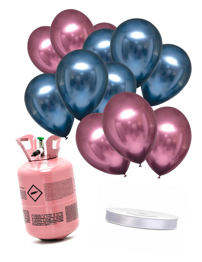 Kit bouteille d'hélium avec 6 ballons bleu marine 6 ballons roses et ruban