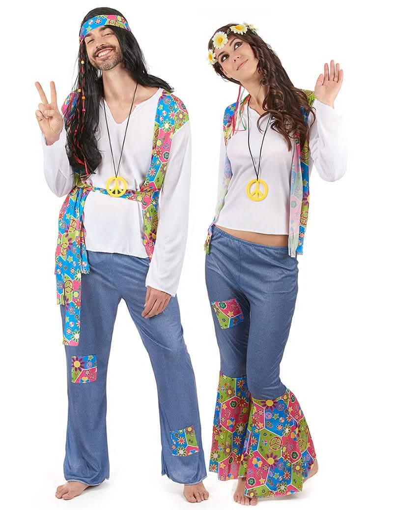 Kleurrijk hippie koppelkostuum voor volwassenen