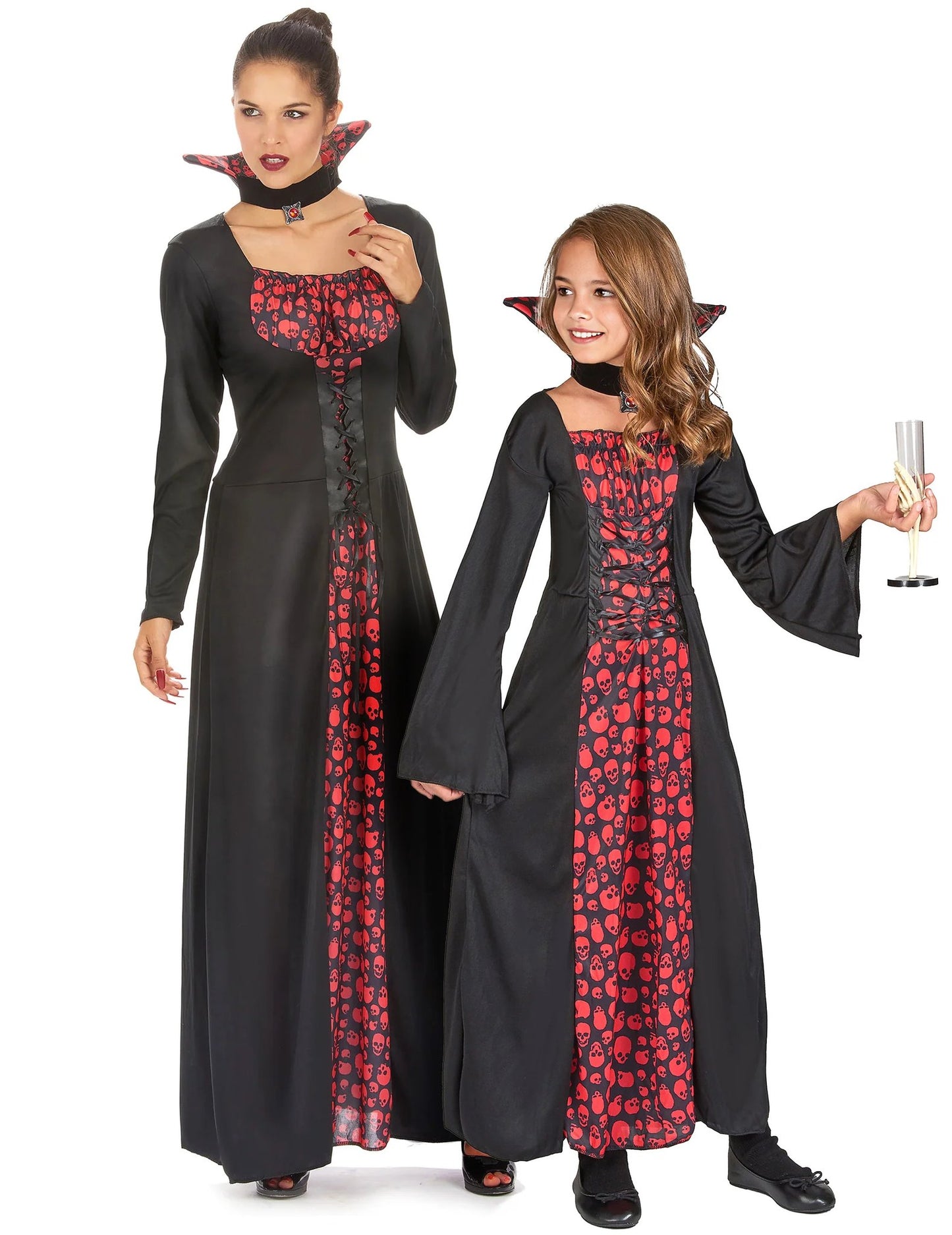Moeder en dochter vampierpaar kostuum Halloween