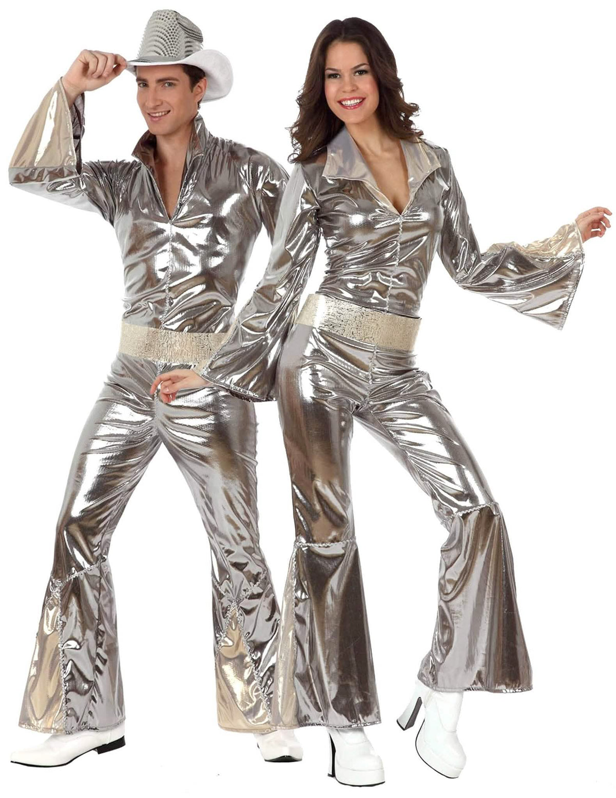 Déguisement de couple disco argent adulte