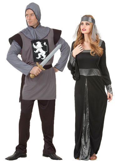 Déguisement de couple médiéval gris et noir adulte