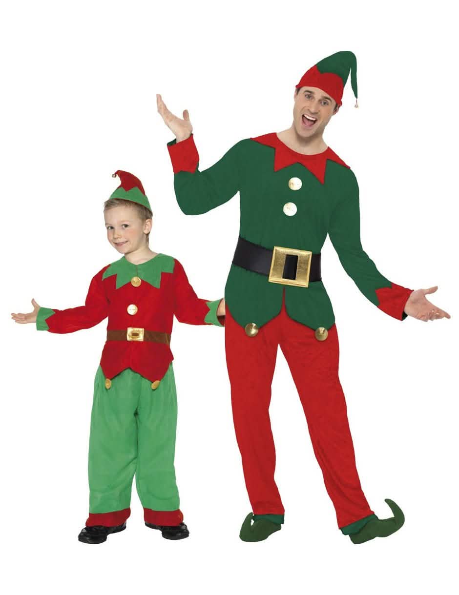 Kerst elfen kostuum voor vader en zoon