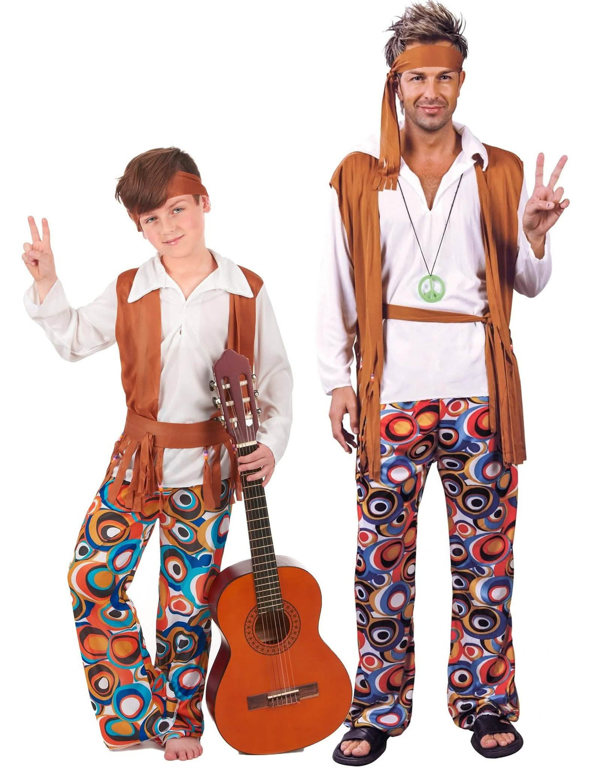 Déguisement de couple hippie père et fils