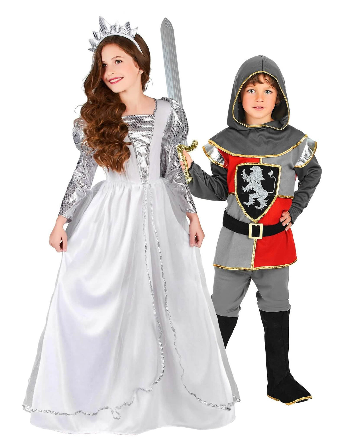 Déguisement de couple chevalier et princesse voilage enfant