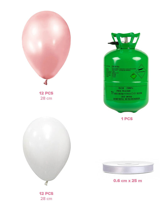 Heliumflesset 24 ballonnen roségoud-wit