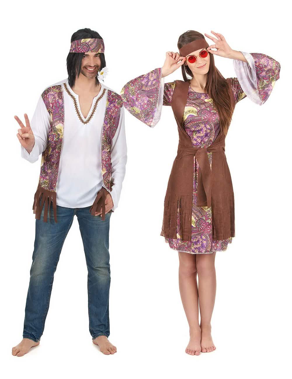 Paars hippie koppelkostuum voor volwassenen