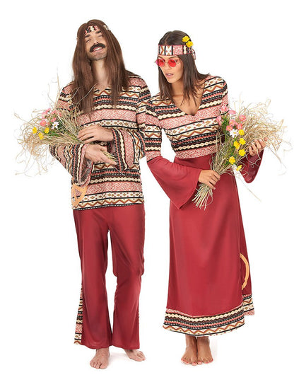Bordeaux hippie koppelkostuums voor volwassenen