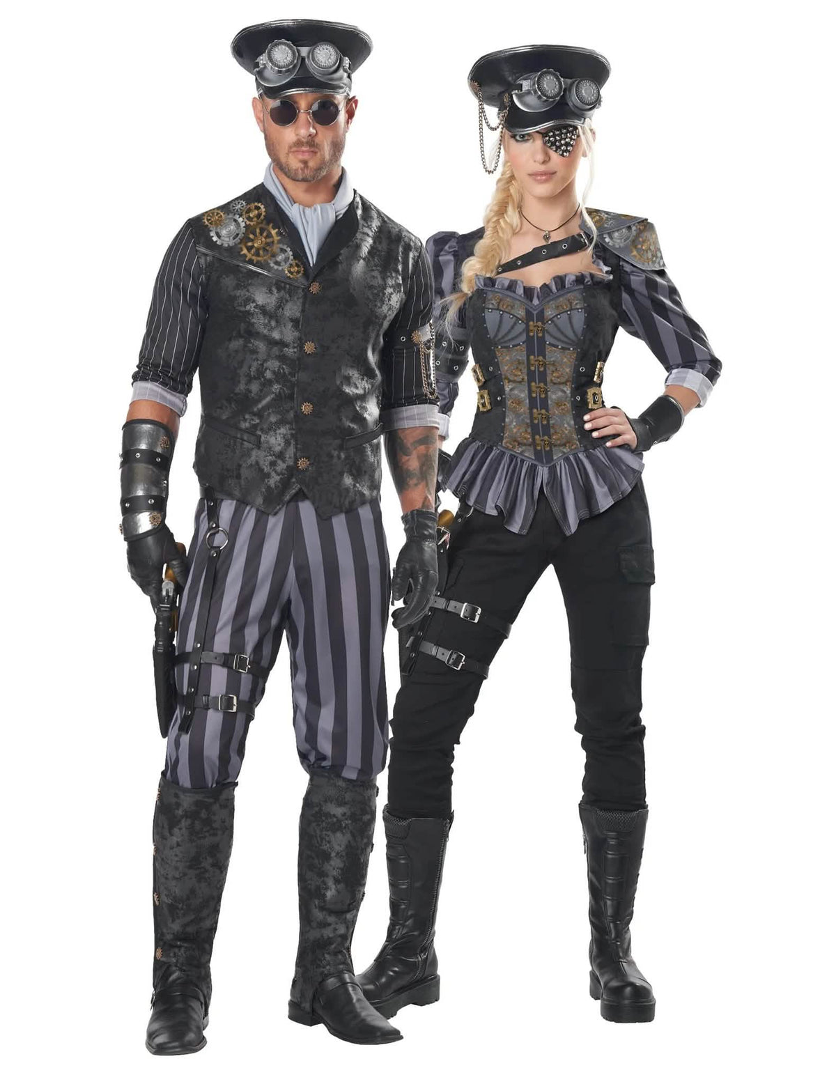 Déguisement de couple capitaines steampunk adultes