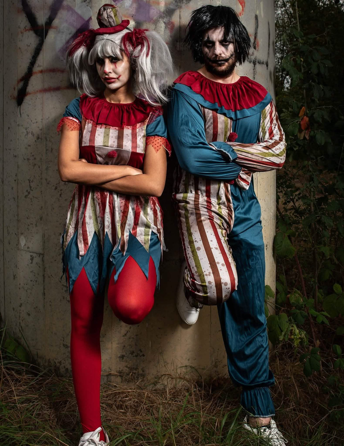 Halloween kleurrijk clownpaarkostuum