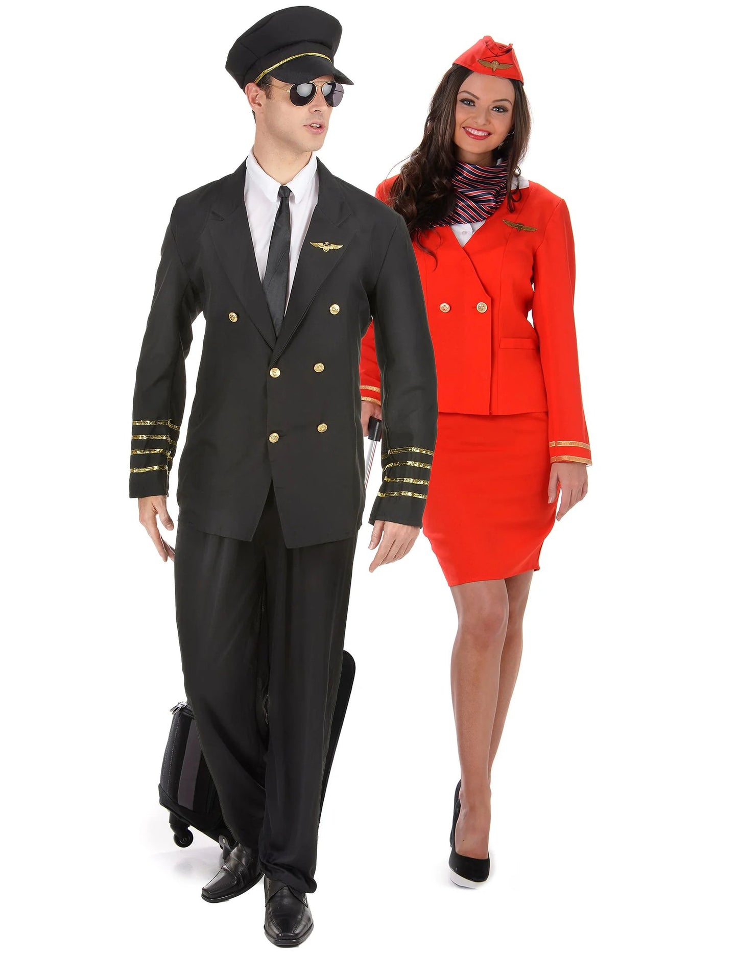 Piloot en sexy stewardess paar kostuum zwart rood