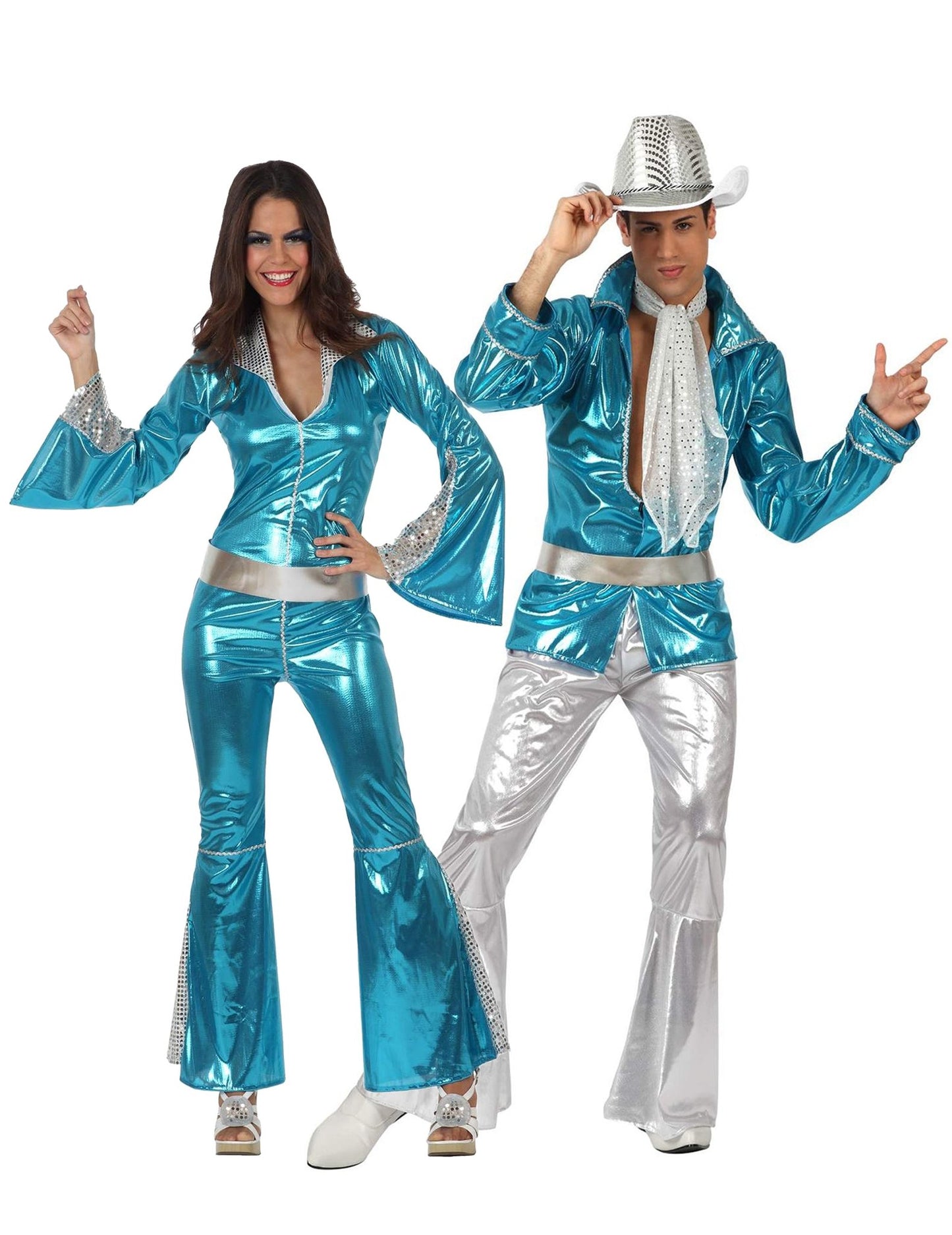 Déguisement de couple disco bleu adultes