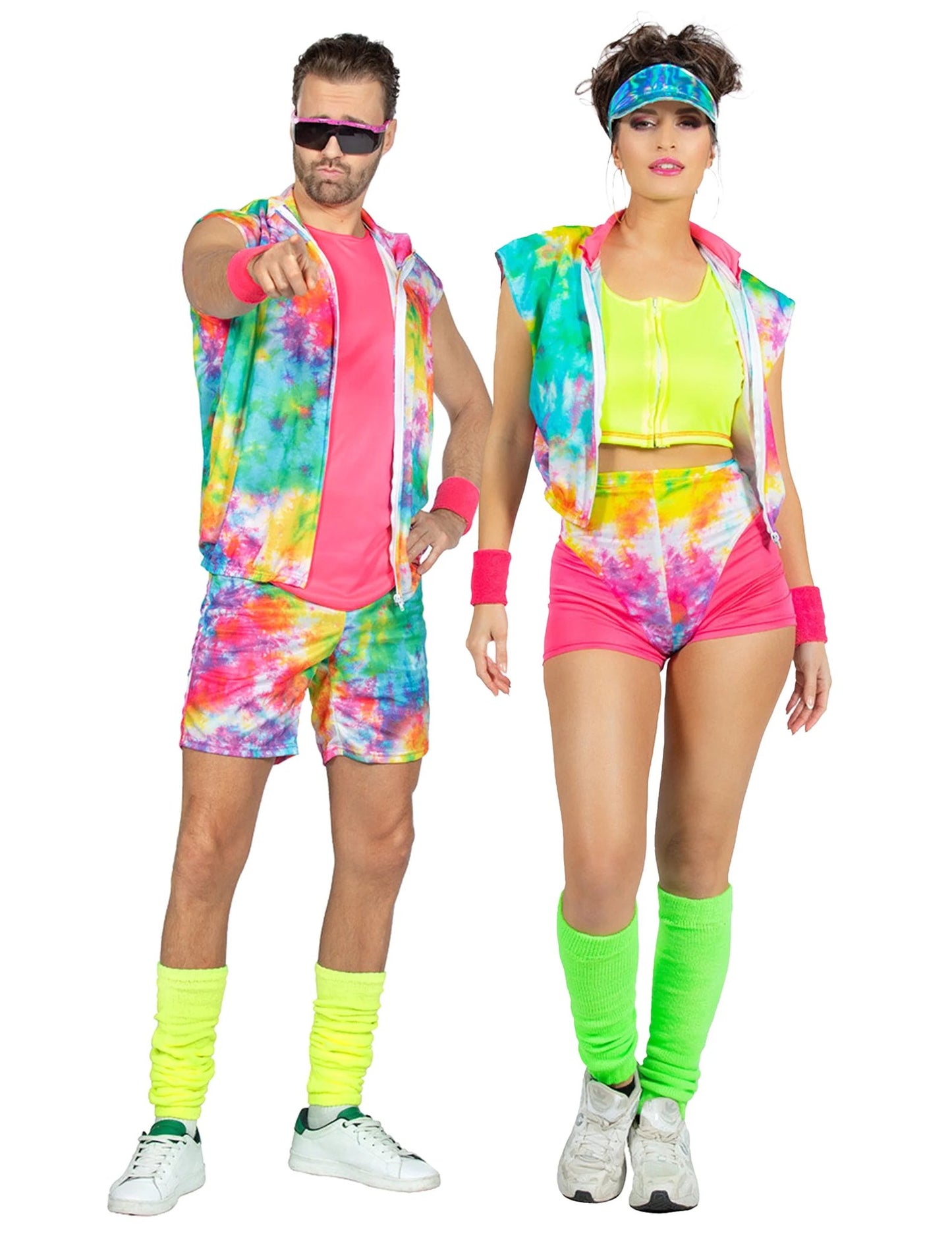 Aerobics tie-dye koppelkostuum voor volwassenen