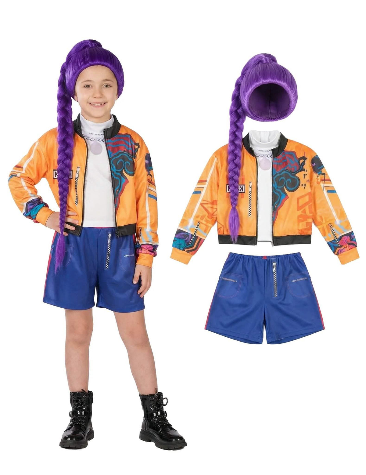 Déguisement complet chasseuse de démons avec tresse violette enfant