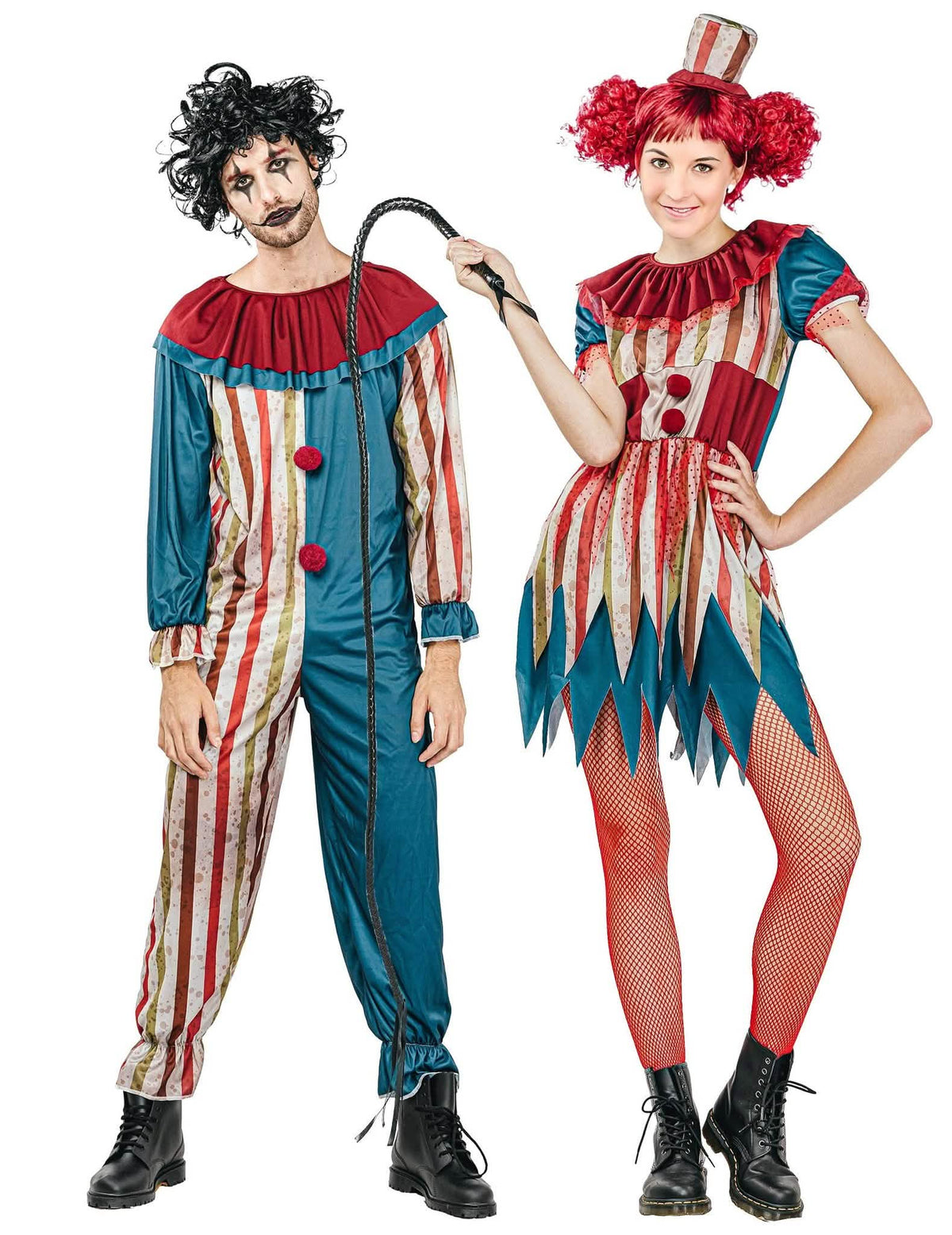 Halloween kleurrijk clownpaarkostuum