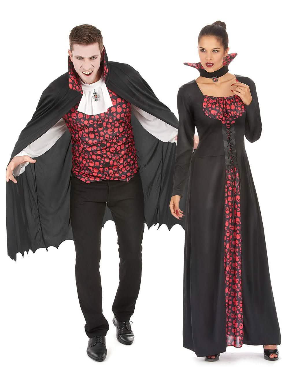 Verkleedkostuum vampier zwart en rood voor koppel Halloween outfit