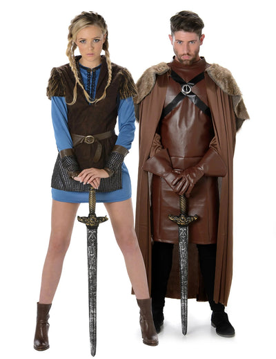 Déguisement de couple viking bleu adultes