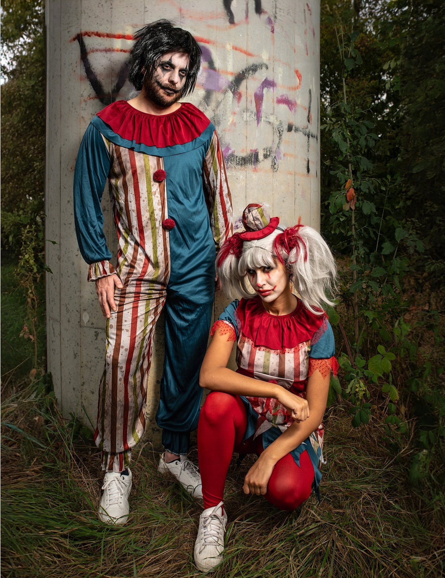 Déguisement de couple clowns colorés Halloween