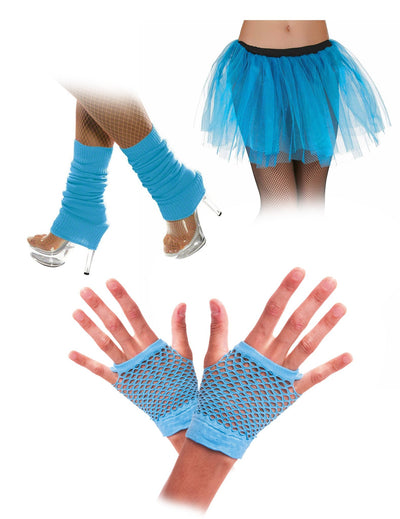 Kit accessoires bleu fluo années 80 adulte