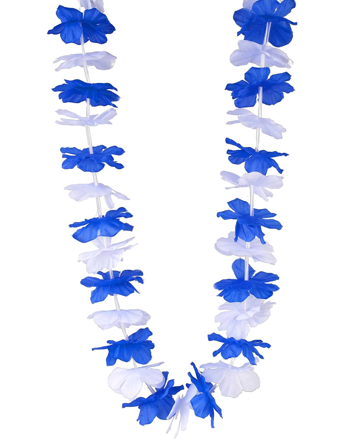 12 Hawaiiaanse kettingen blauw en wit volwassenen